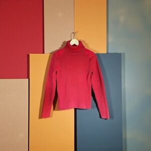 Ralph Lauren Chaps Denim 100% Red Cotton Turtleneck Pullover Ribbed Sweater Sz L